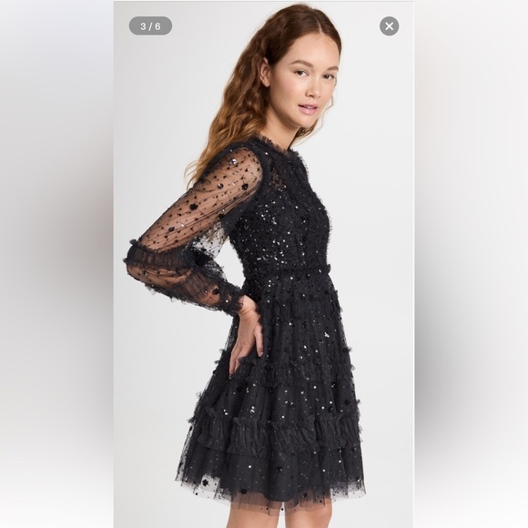 Needle and Thread Violet Shimmer Micro Mini Tulle Sequin Black dress size 2 NWT - Picture 6 of 10